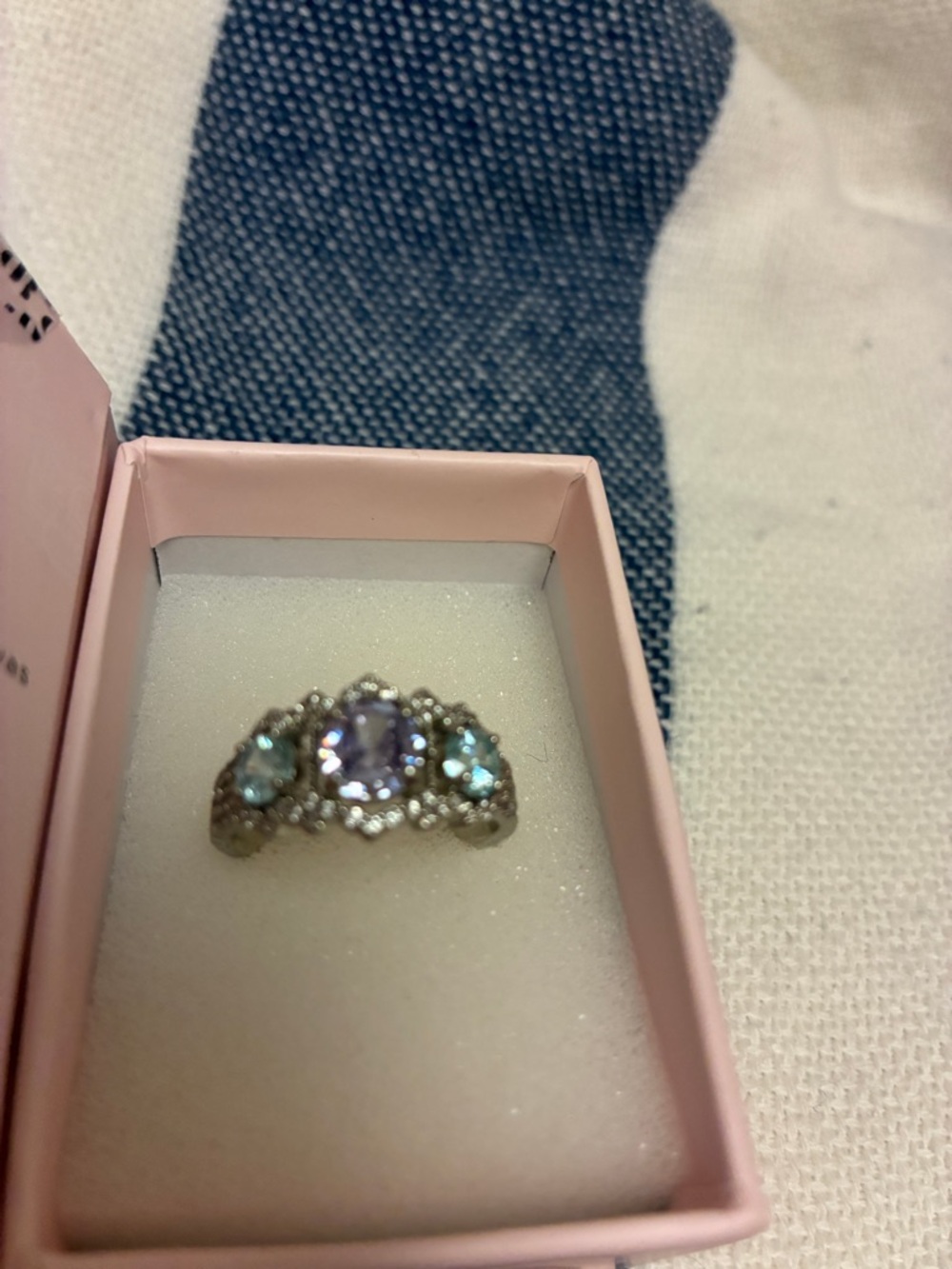 Lavender Center Stone Ring with Aqua Side Stones